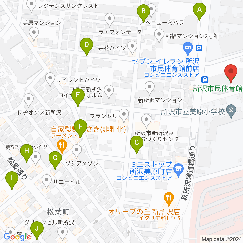 所沢市民体育館周辺の駐車場・コインパーキング一覧地図