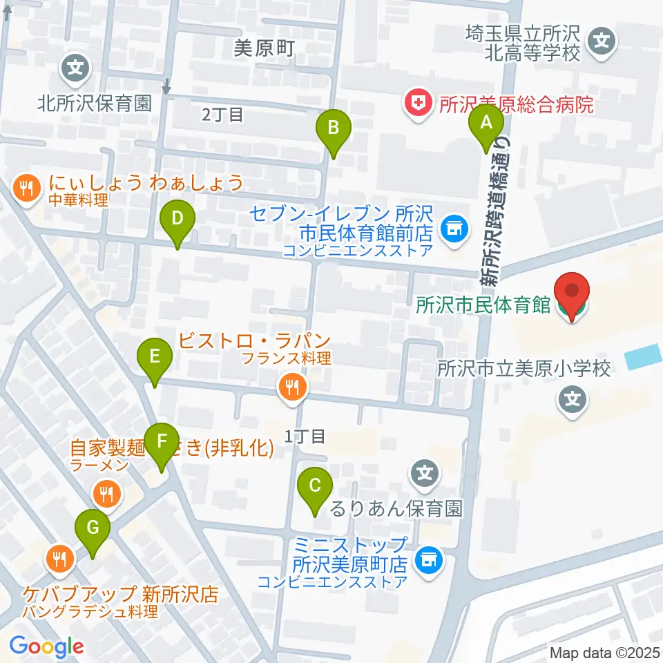 所沢市民体育館周辺の駐車場・コインパーキング一覧地図