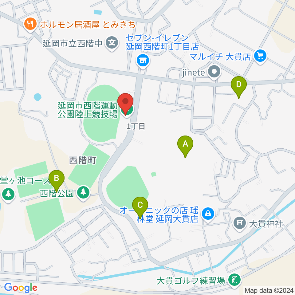 延岡市西階総合運動公園陸上競技場周辺の駐車場・コインパーキング一覧地図