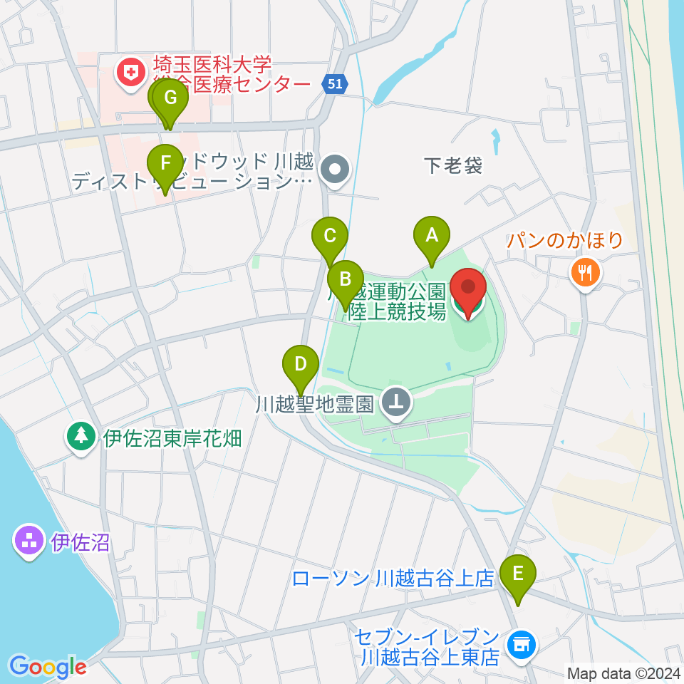 川越運動公園陸上競技場周辺の駐車場・コインパーキング一覧地図