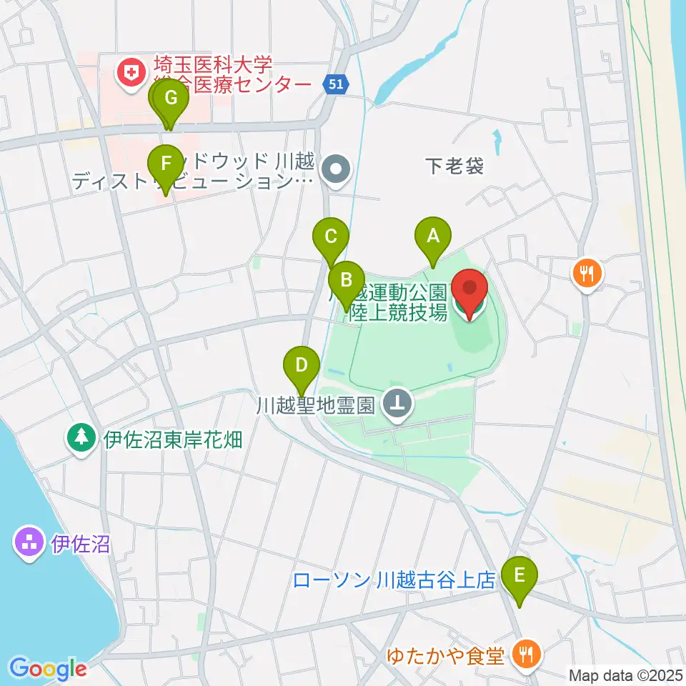 川越運動公園陸上競技場周辺の駐車場・コインパーキング一覧地図