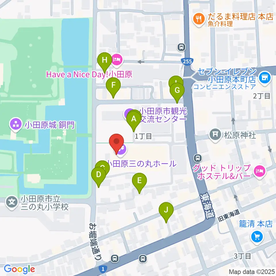 小田原三の丸ホール周辺の駐車場・コインパーキング一覧地図