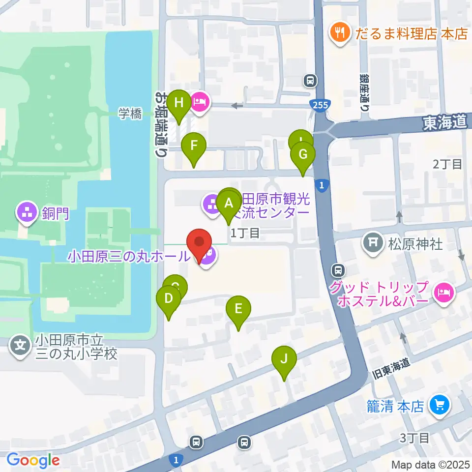 小田原三の丸ホール周辺の駐車場・コインパーキング一覧地図