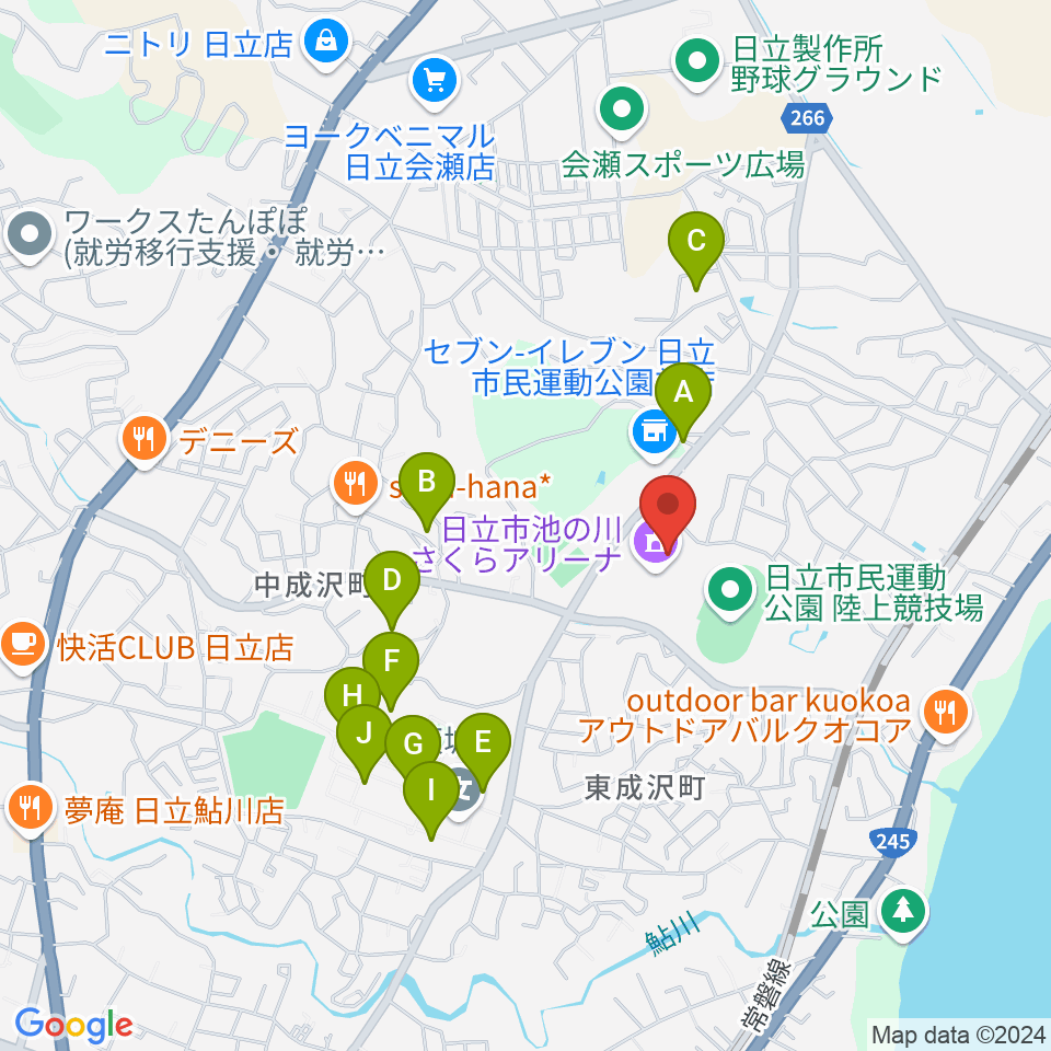 日立市池の川さくらアリーナ周辺の駐車場・コインパーキング一覧地図