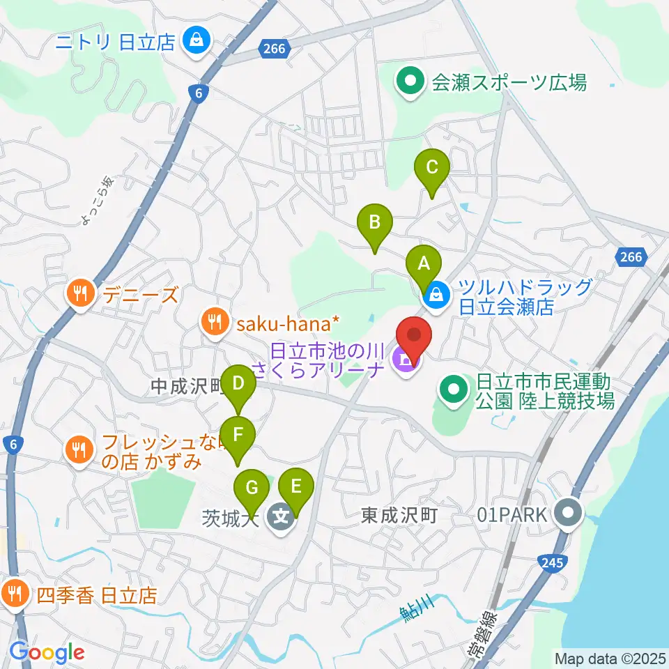日立市池の川さくらアリーナ周辺の駐車場・コインパーキング一覧地図