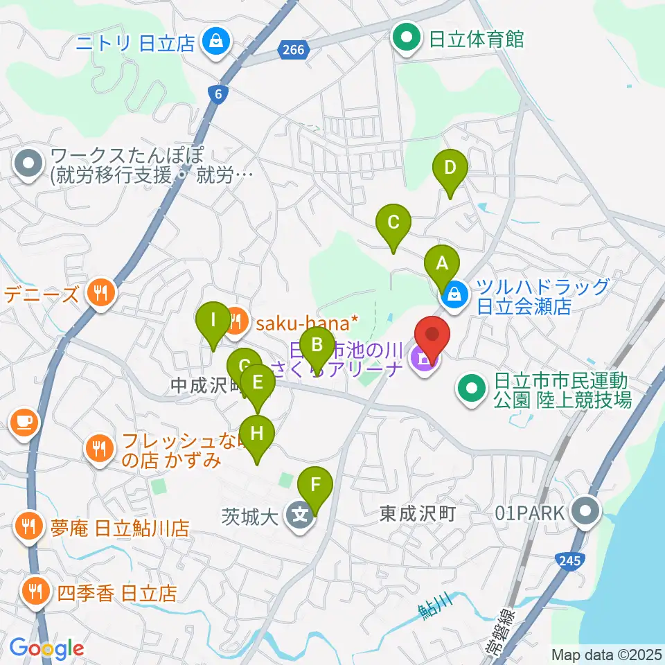 日立市池の川さくらアリーナ周辺の駐車場・コインパーキング一覧地図