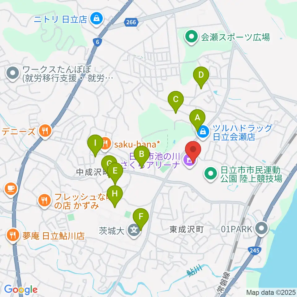 日立市池の川さくらアリーナ周辺の駐車場・コインパーキング一覧地図