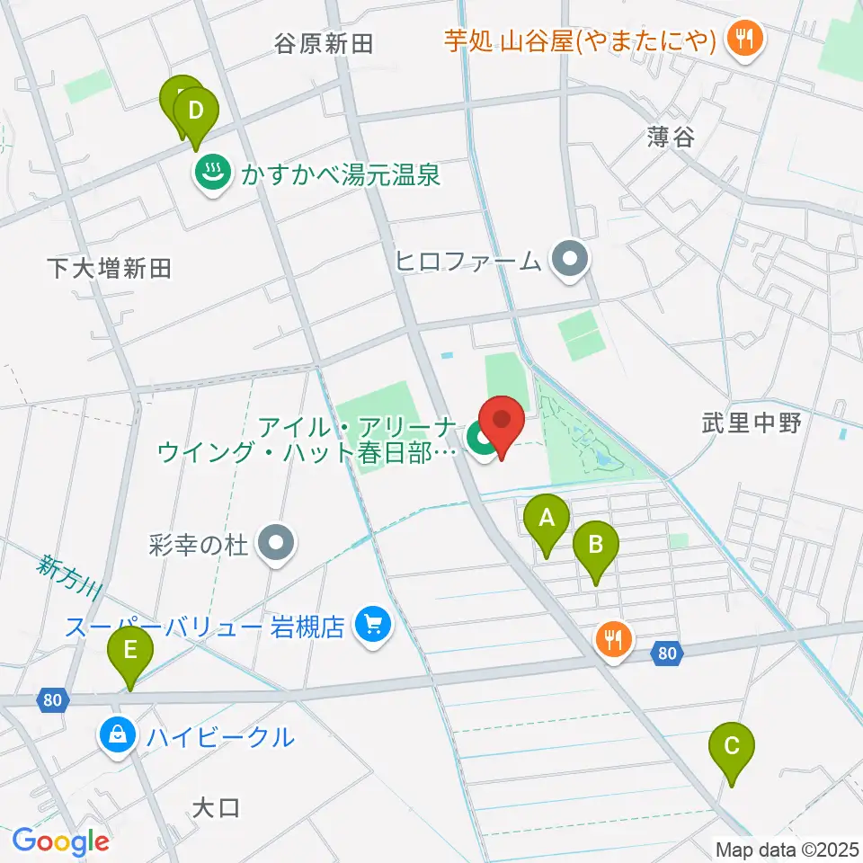 アイル･アリーナ ウイング・ハット春日部周辺の駐車場・コインパーキング一覧地図
