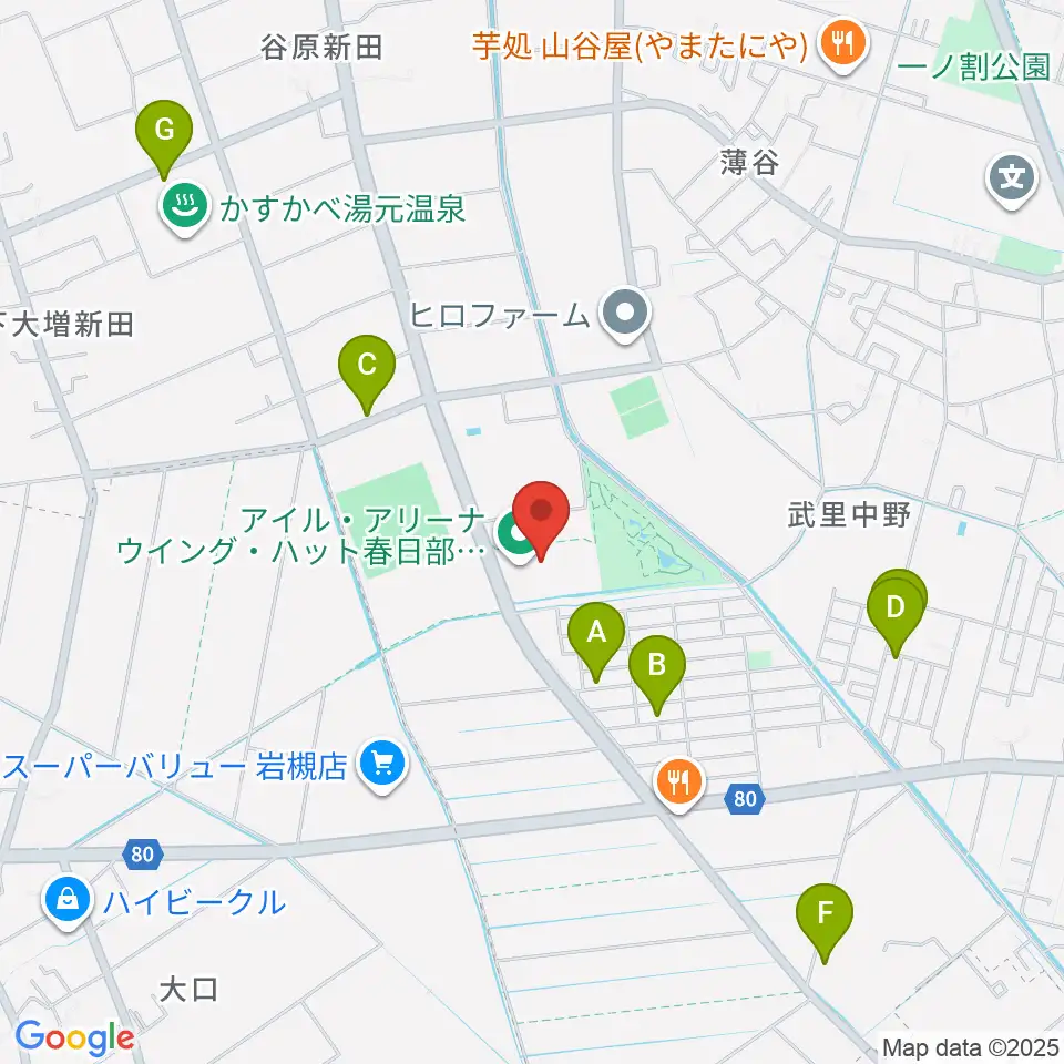 アイル･アリーナ ウイング・ハット春日部周辺の駐車場・コインパーキング一覧地図