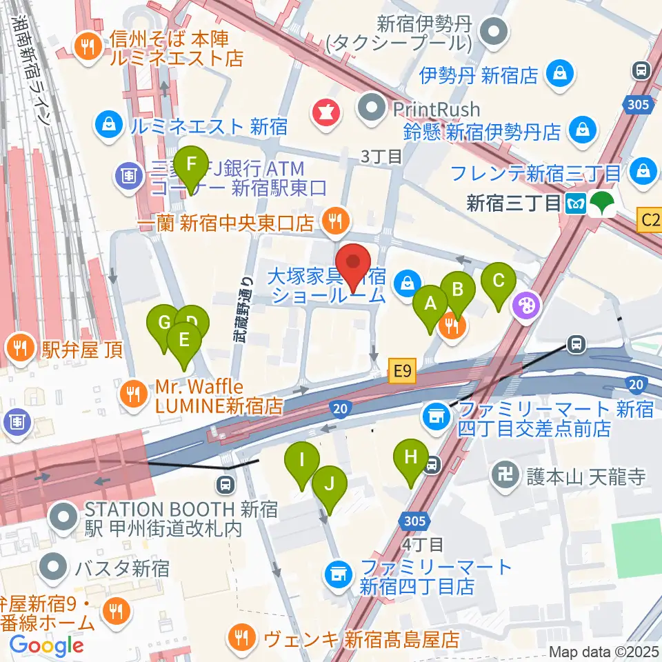 ユニオンレコード新宿周辺の駐車場・コインパーキング一覧地図