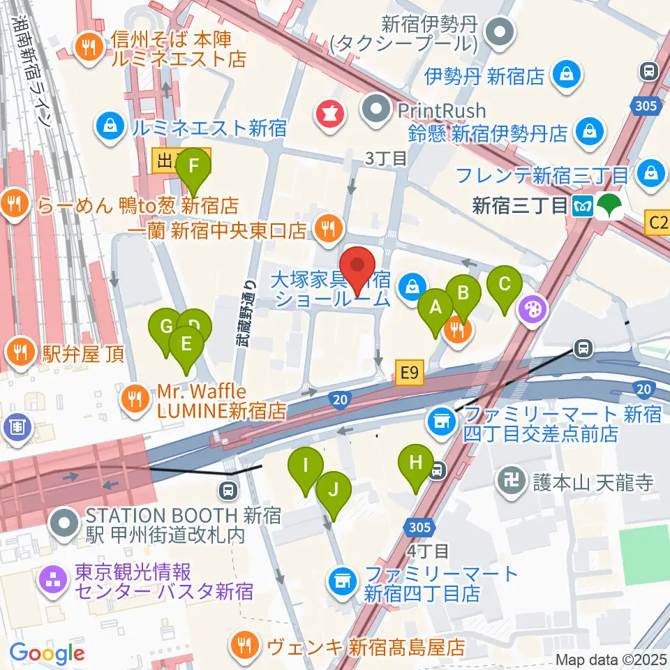 ユニオンレコード新宿周辺の駐車場・コインパーキング一覧地図