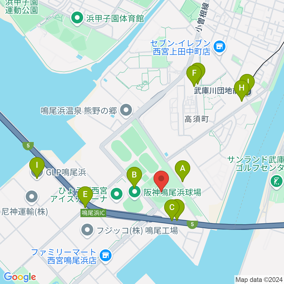 鳴尾浜臨海野球場周辺の駐車場・コインパーキング一覧地図