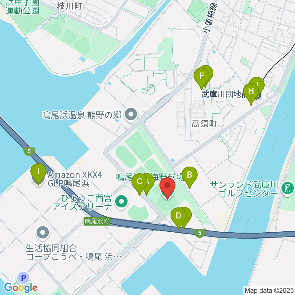 鳴尾浜臨海野球場周辺の駐車場・コインパーキング一覧地図