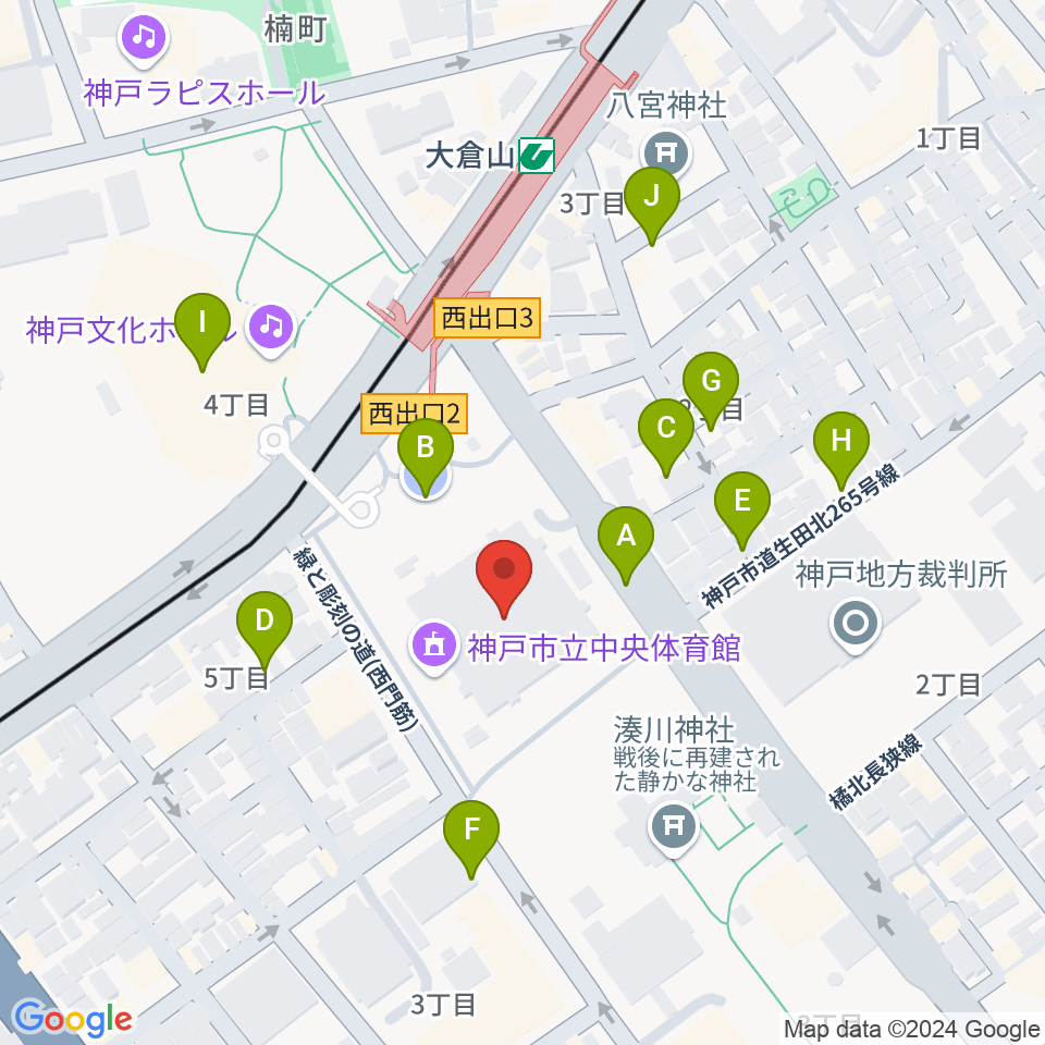 神戸市立中央体育館周辺の駐車場・コインパーキング一覧地図