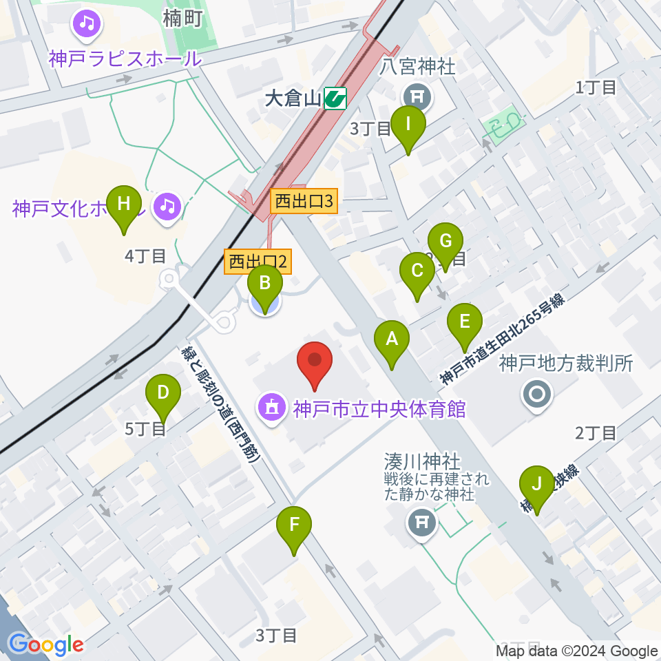 神戸市立中央体育館周辺の駐車場・コインパーキング一覧地図