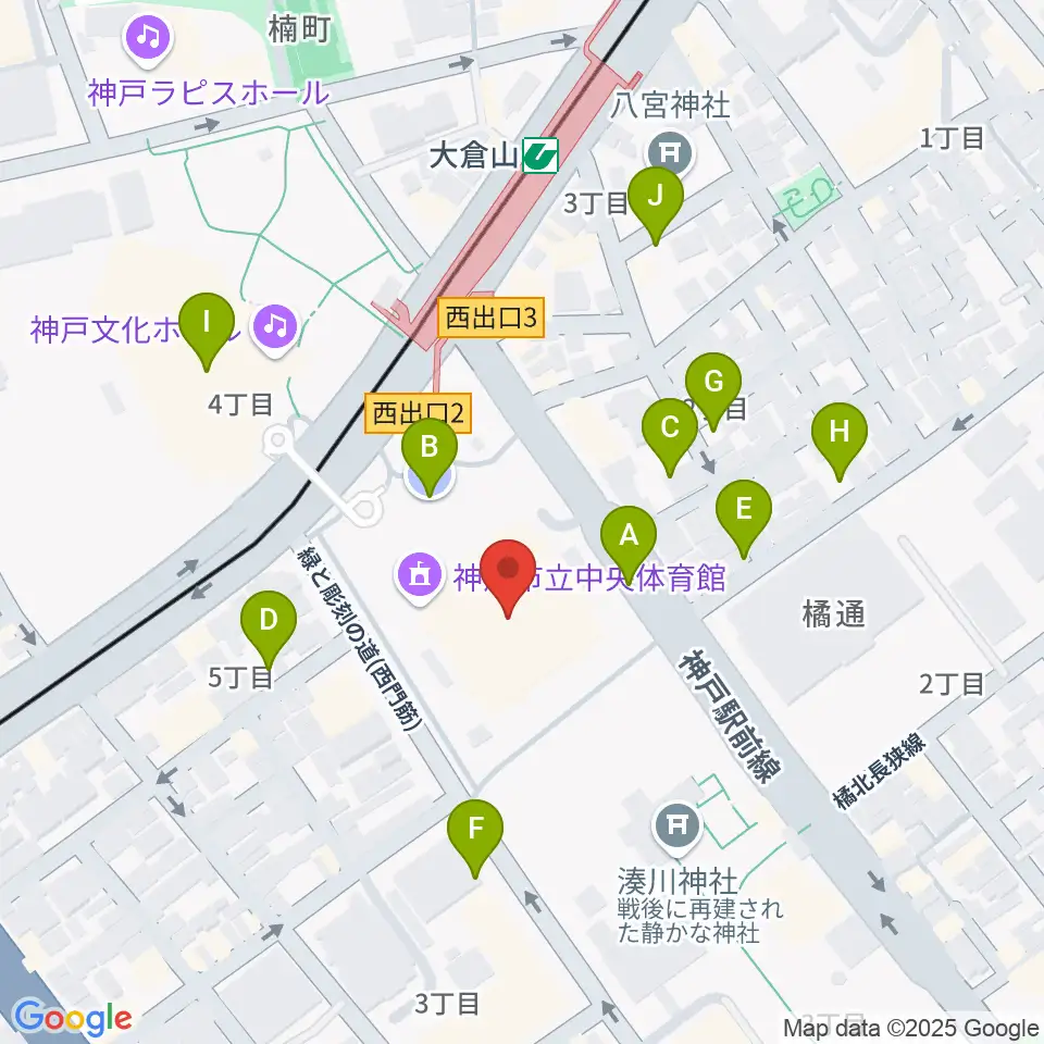 神戸市立中央体育館周辺の駐車場・コインパーキング一覧地図