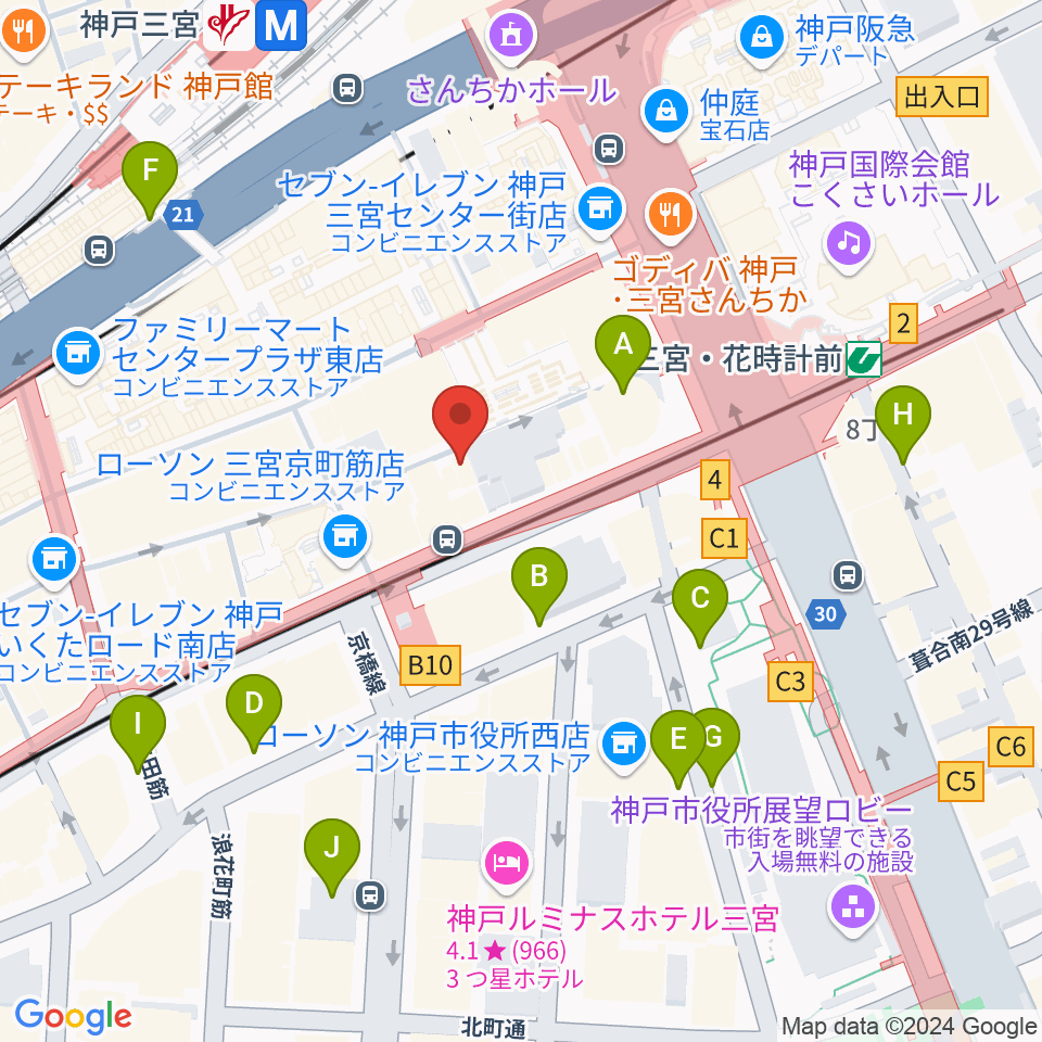 りずむぼっくす三宮店周辺の駐車場・コインパーキング一覧地図