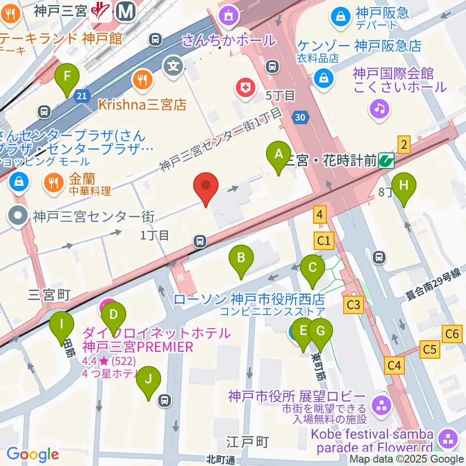 りずむぼっくす三宮店周辺の駐車場・コインパーキング一覧地図