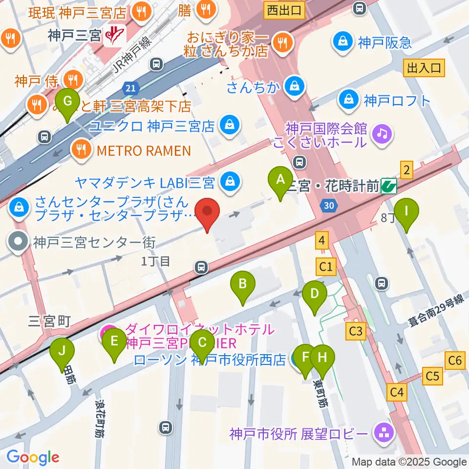 りずむぼっくす三宮店周辺の駐車場・コインパーキング一覧地図
