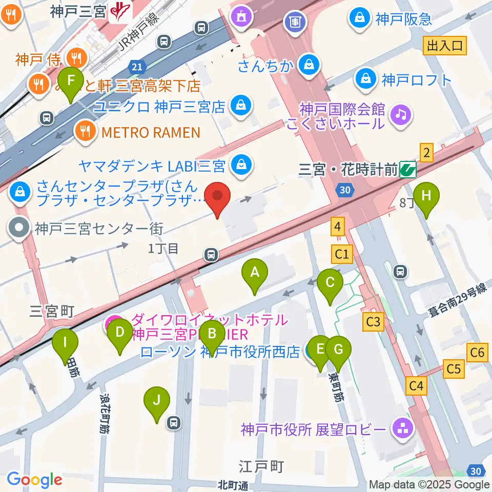 りずむぼっくす三宮店周辺の駐車場・コインパーキング一覧地図