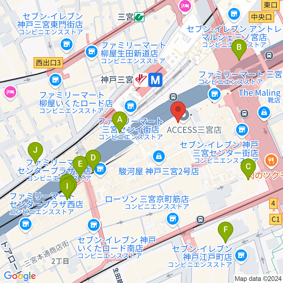 りずむぼっくす三宮ウエスト店周辺の駐車場・コインパーキング一覧地図