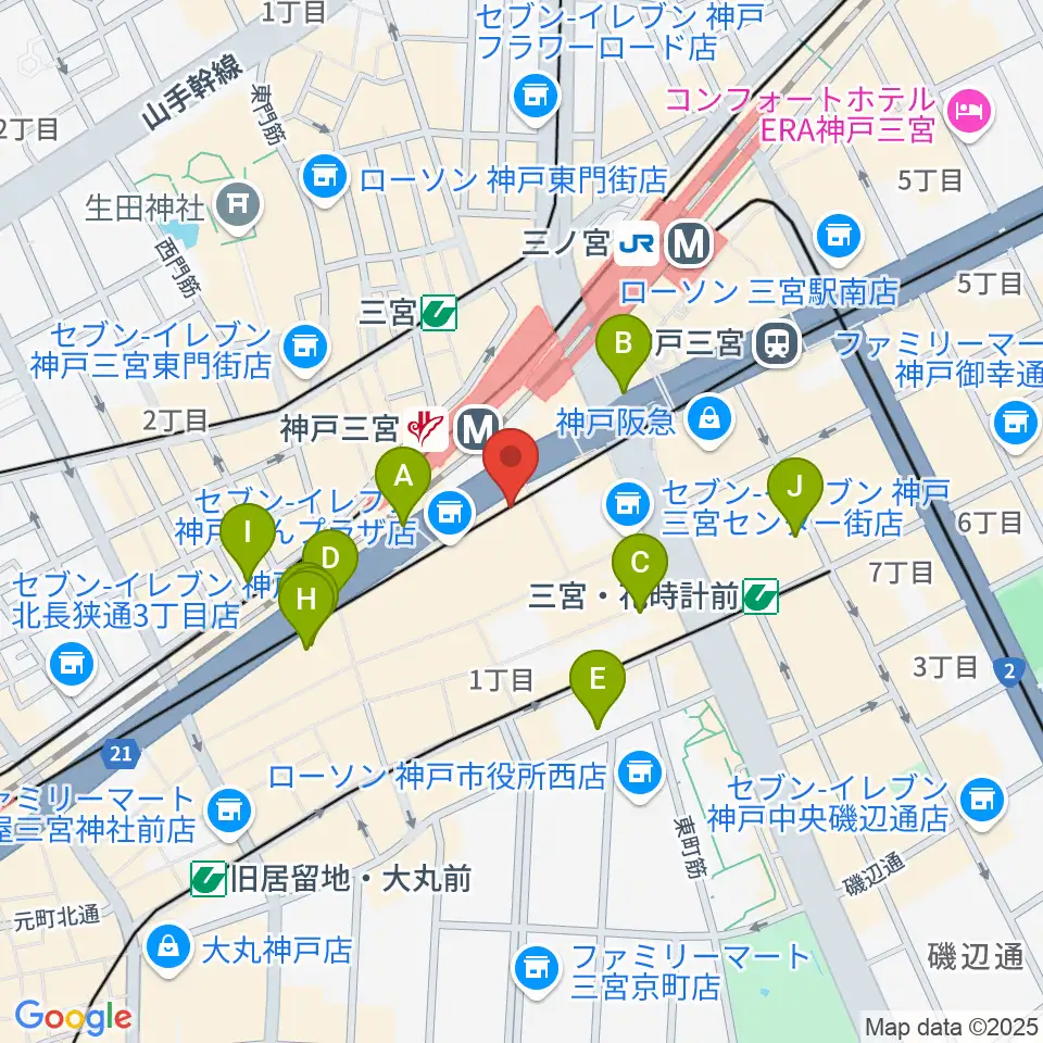 りずむぼっくす三宮ウエスト店周辺の駐車場・コインパーキング一覧地図
