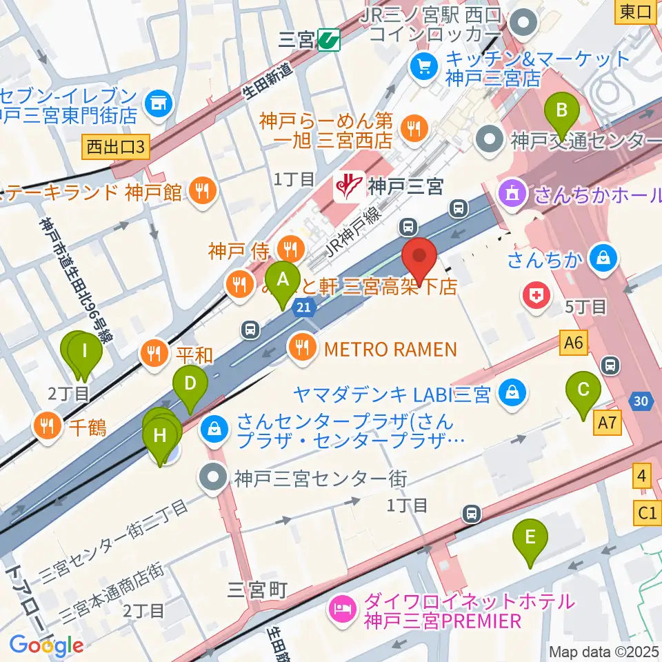 りずむぼっくす三宮ウエスト店周辺の駐車場・コインパーキング一覧地図