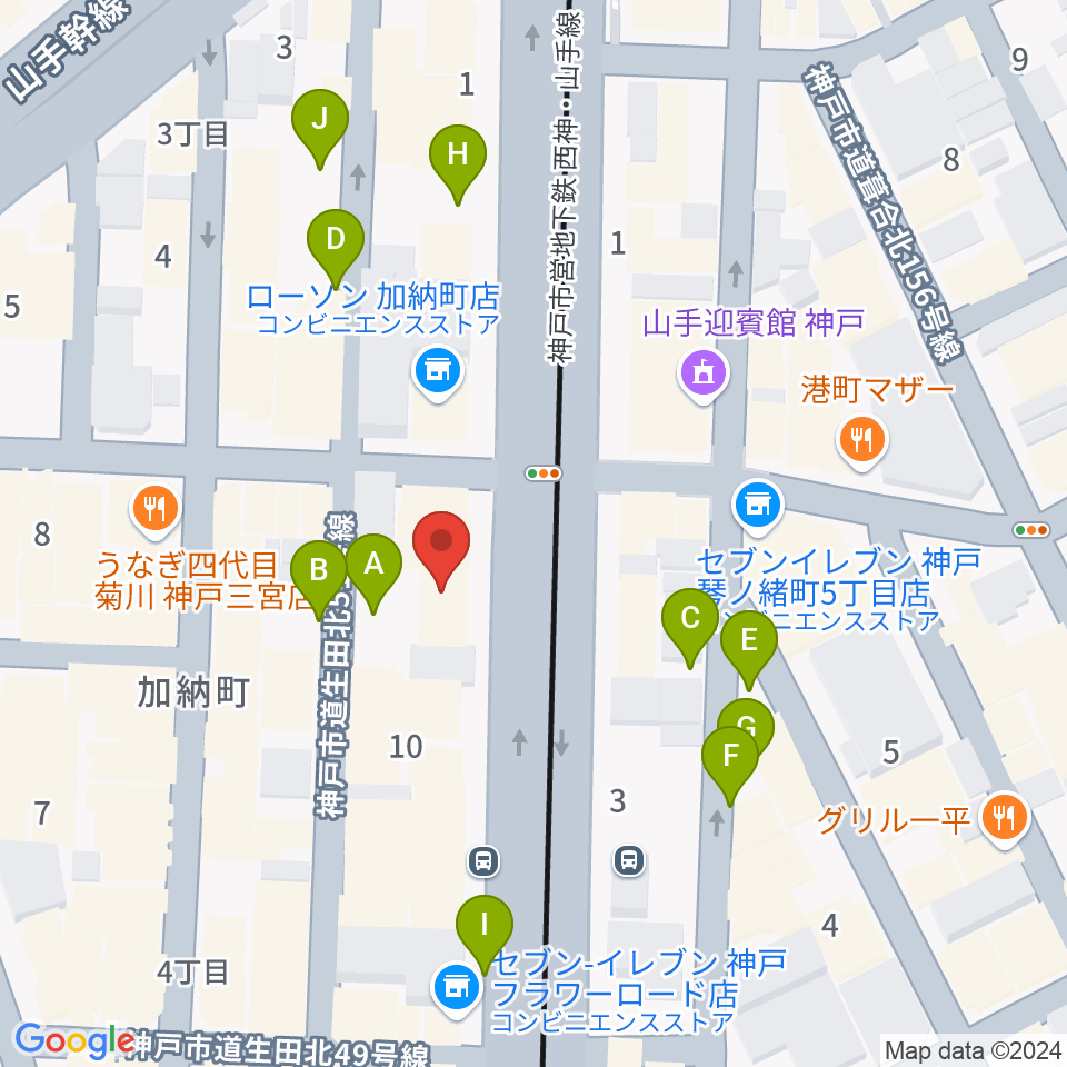 ジャパンギタースクール三宮校周辺の駐車場・コインパーキング一覧地図