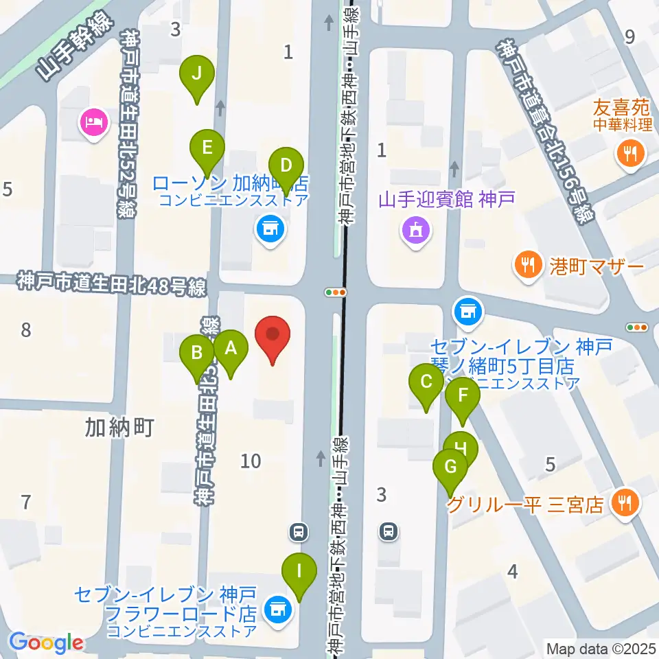 ジャパンギタースクール三宮校周辺の駐車場・コインパーキング一覧地図