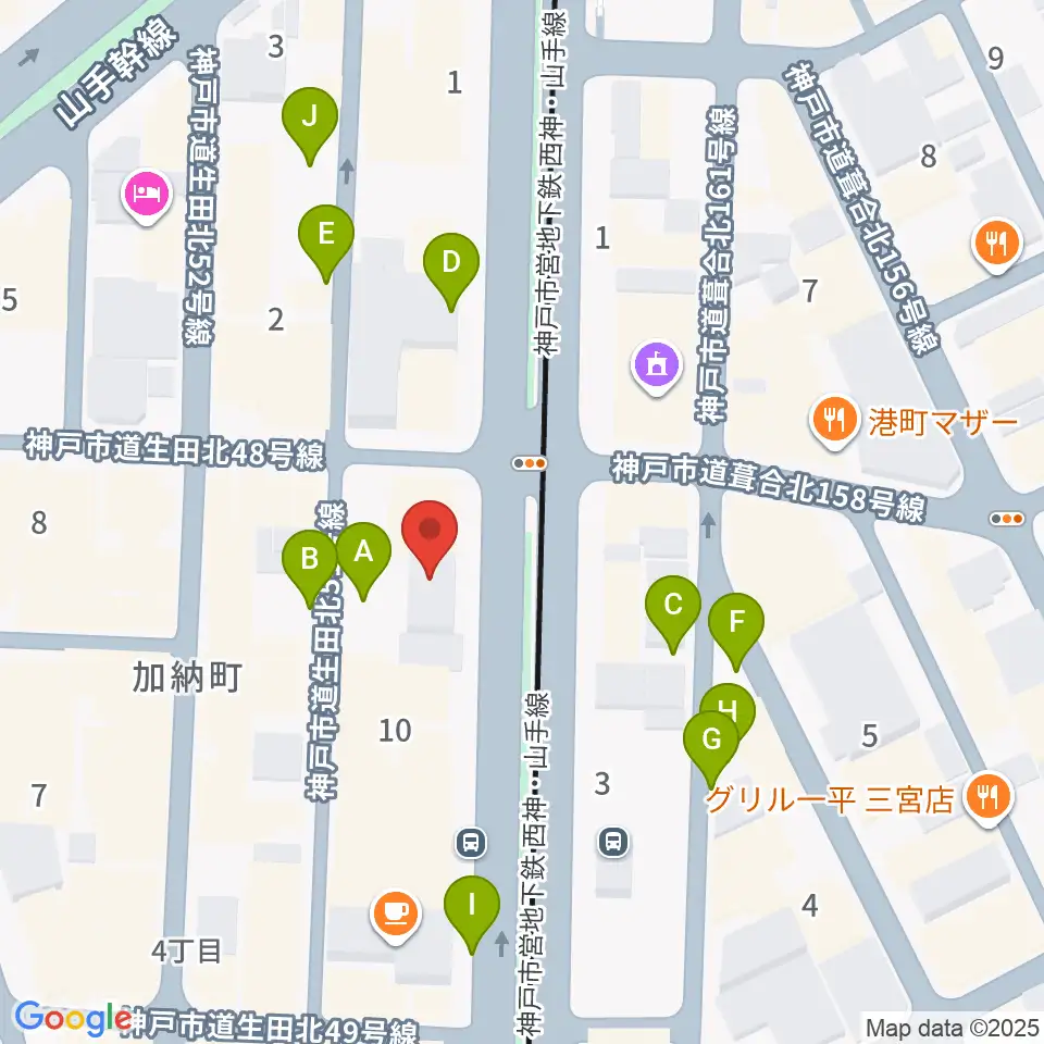 ジャパンギタースクール三宮校周辺の駐車場・コインパーキング一覧地図