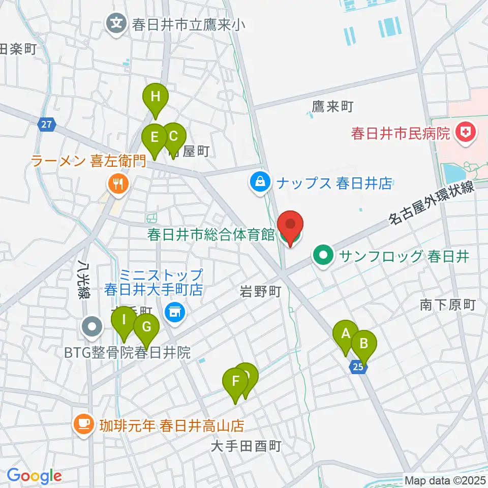 春日井市総合体育館周辺の駐車場・コインパーキング一覧地図