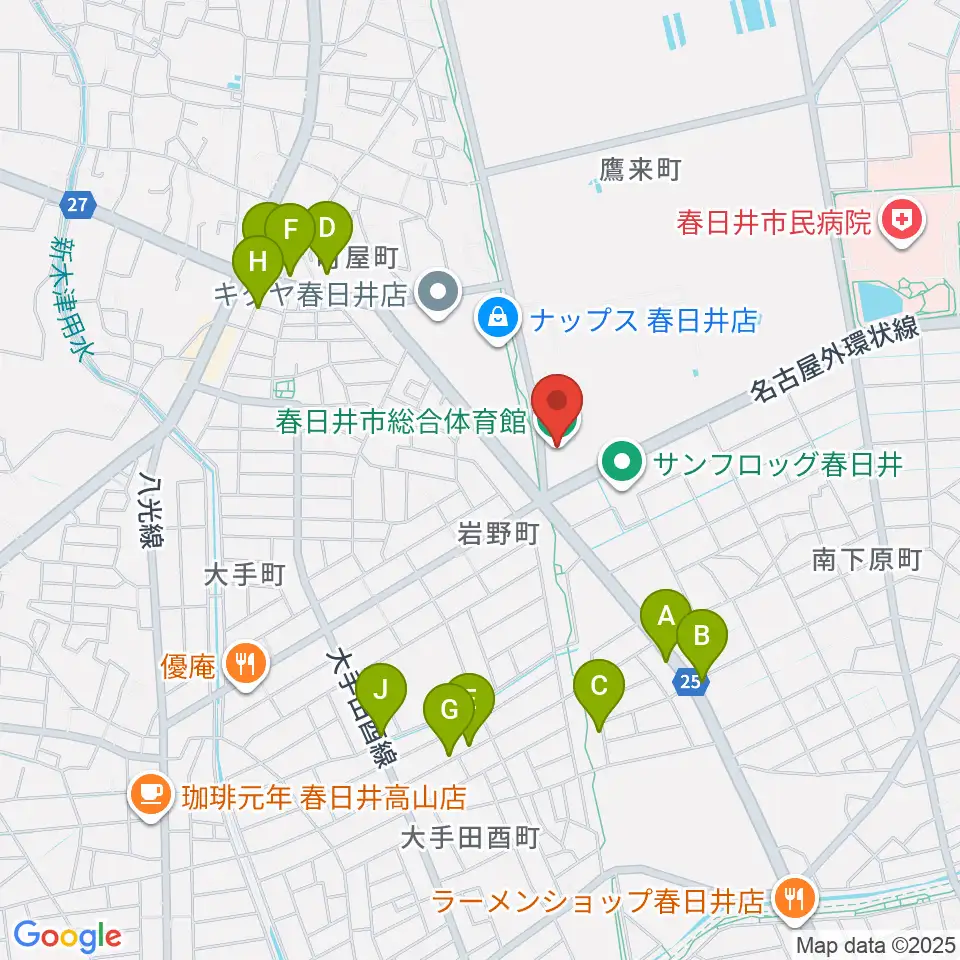 春日井市総合体育館周辺の駐車場・コインパーキング一覧地図