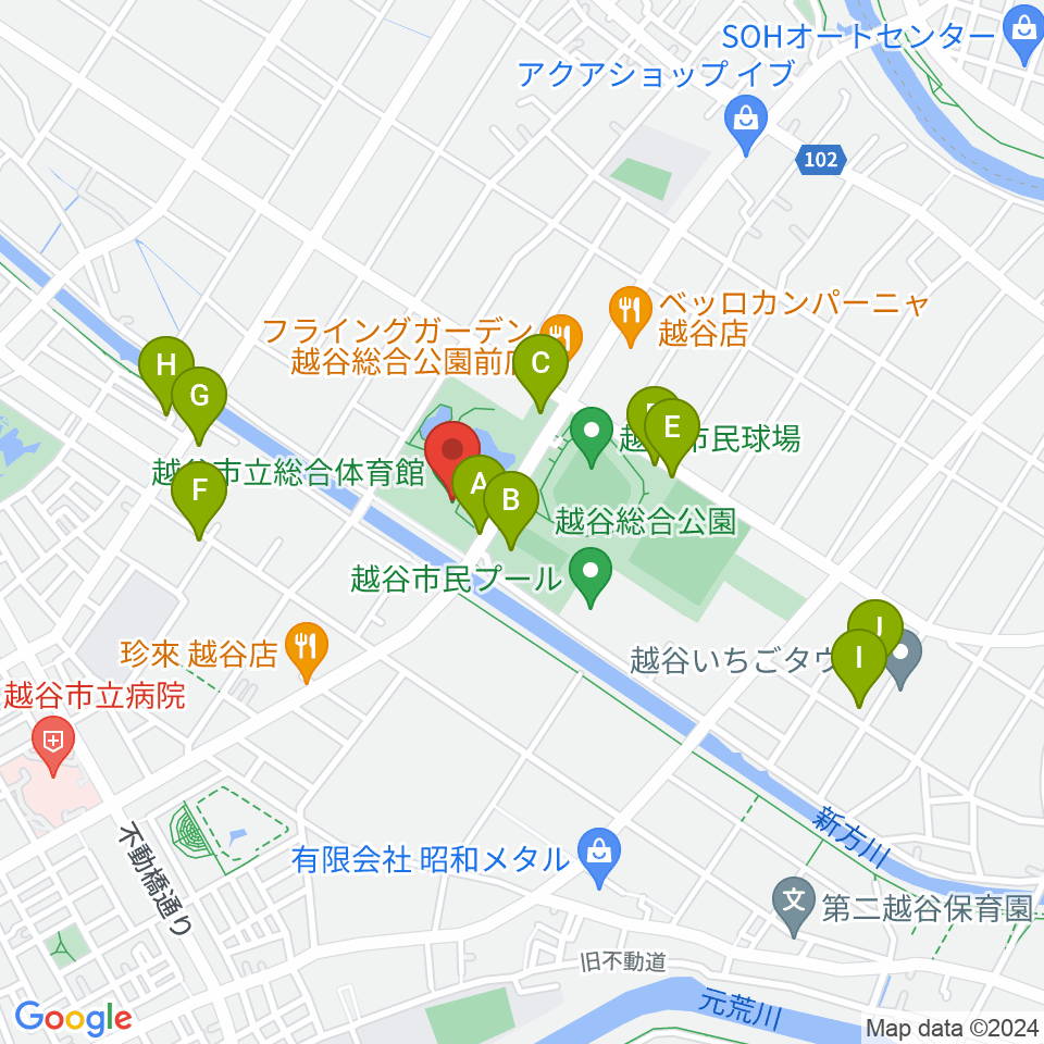 越谷市立総合体育館周辺の駐車場・コインパーキング一覧地図