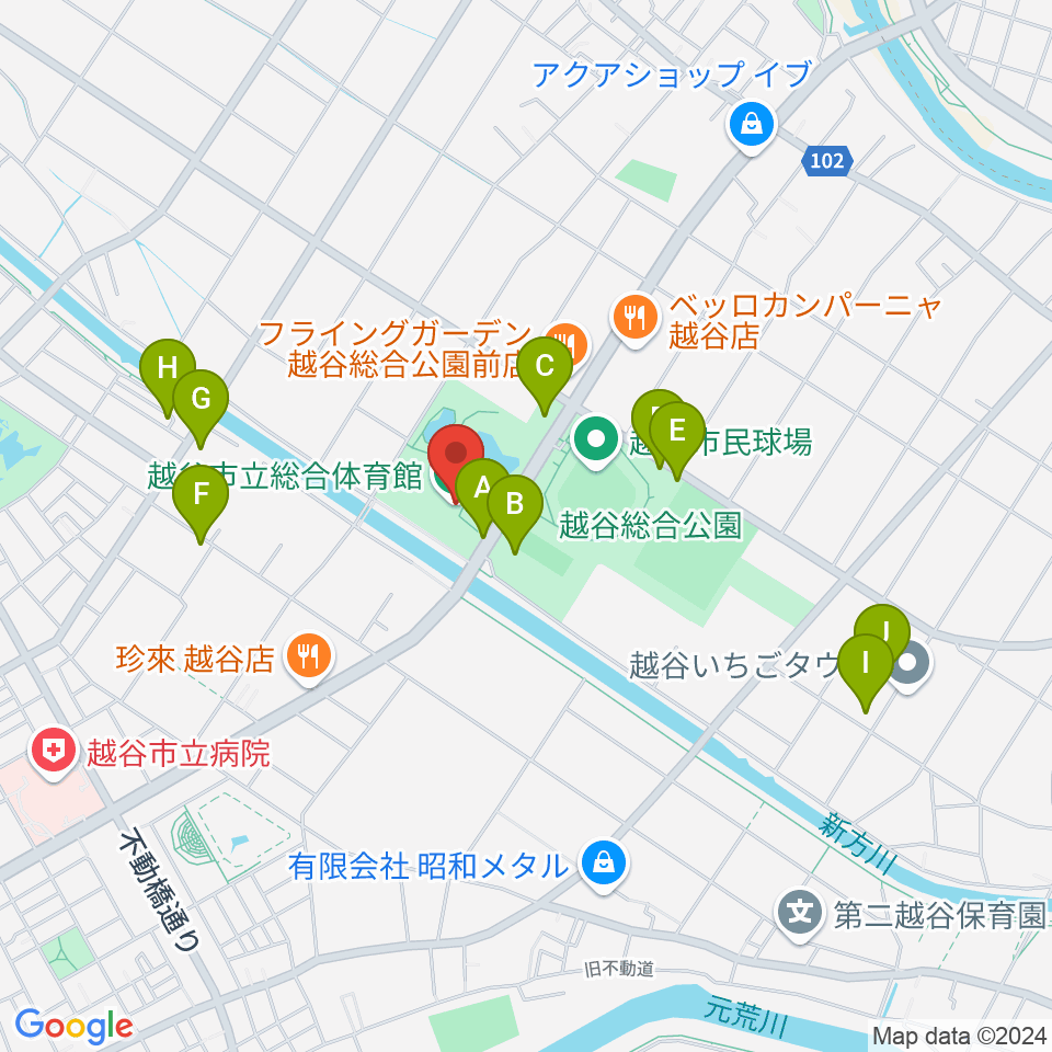 越谷市立総合体育館周辺の駐車場・コインパーキング一覧地図