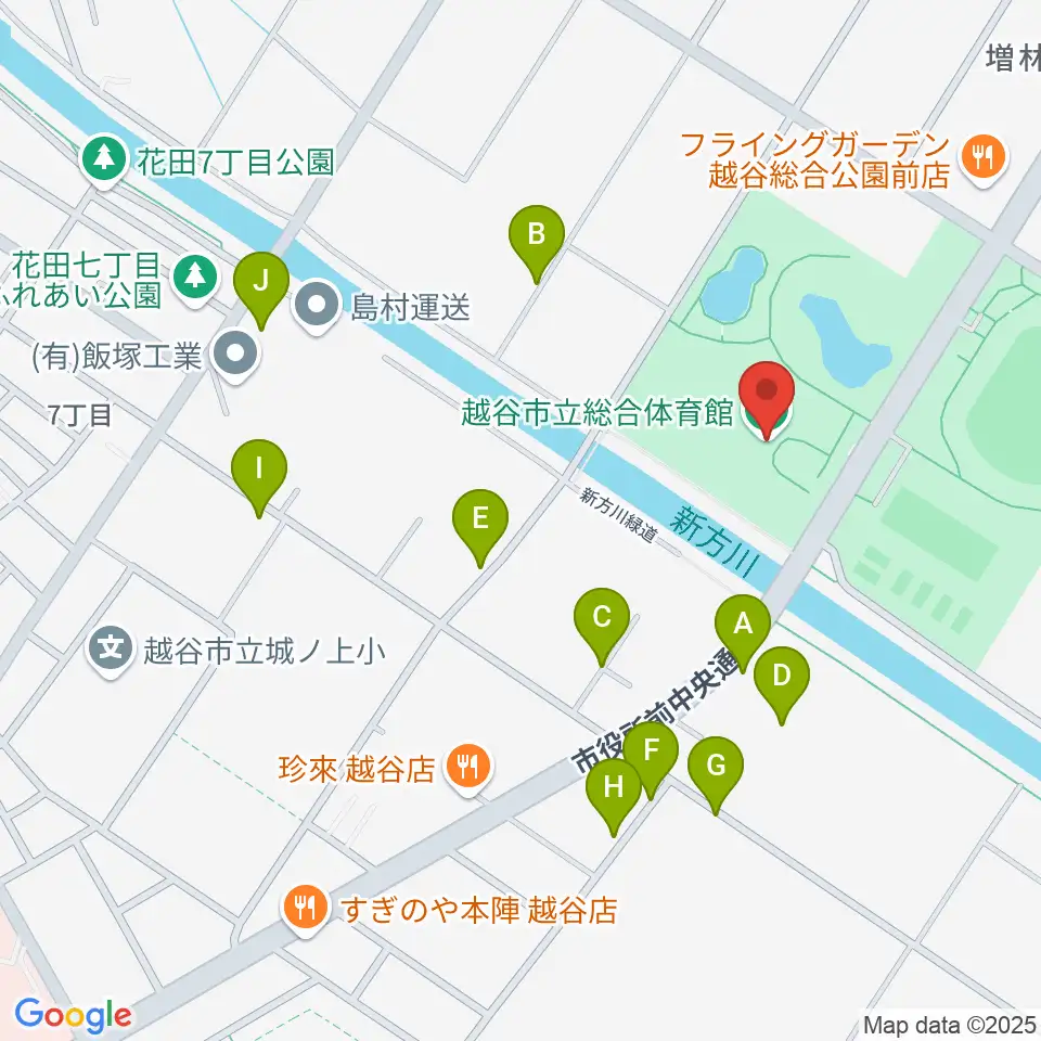 越谷市立総合体育館周辺の駐車場・コインパーキング一覧地図