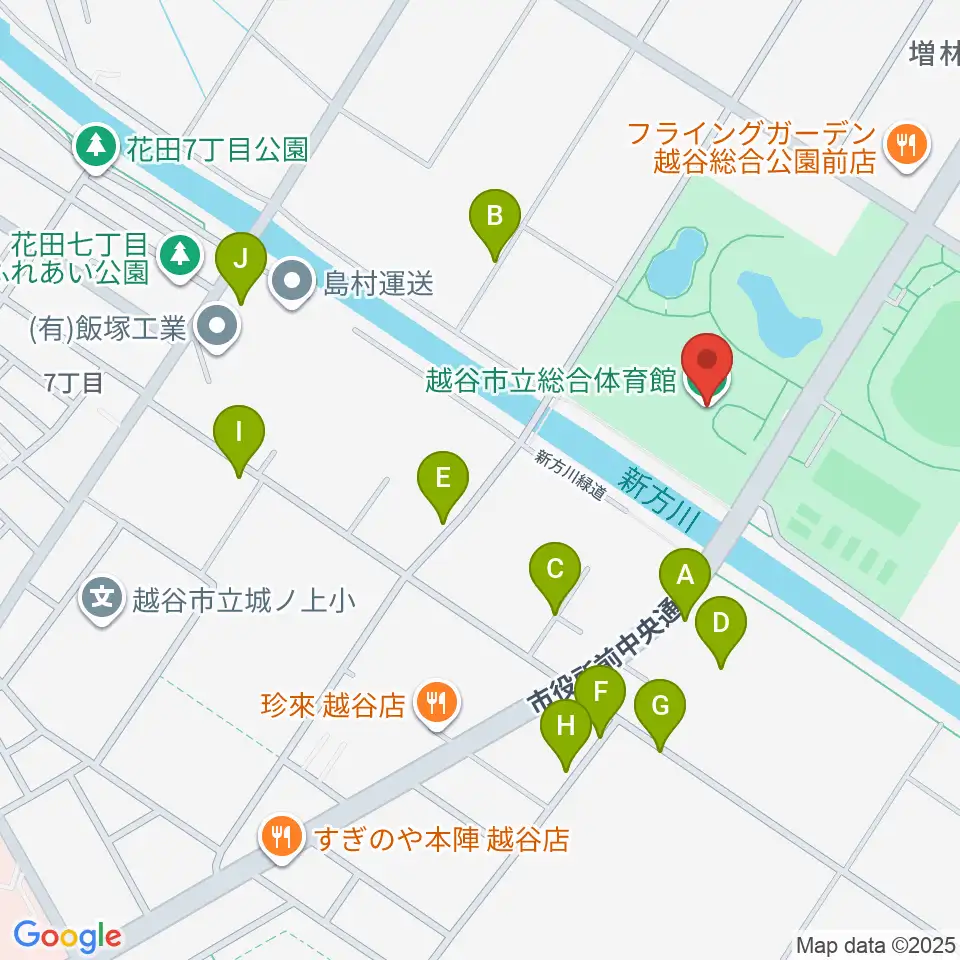 越谷市立総合体育館周辺の駐車場・コインパーキング一覧地図