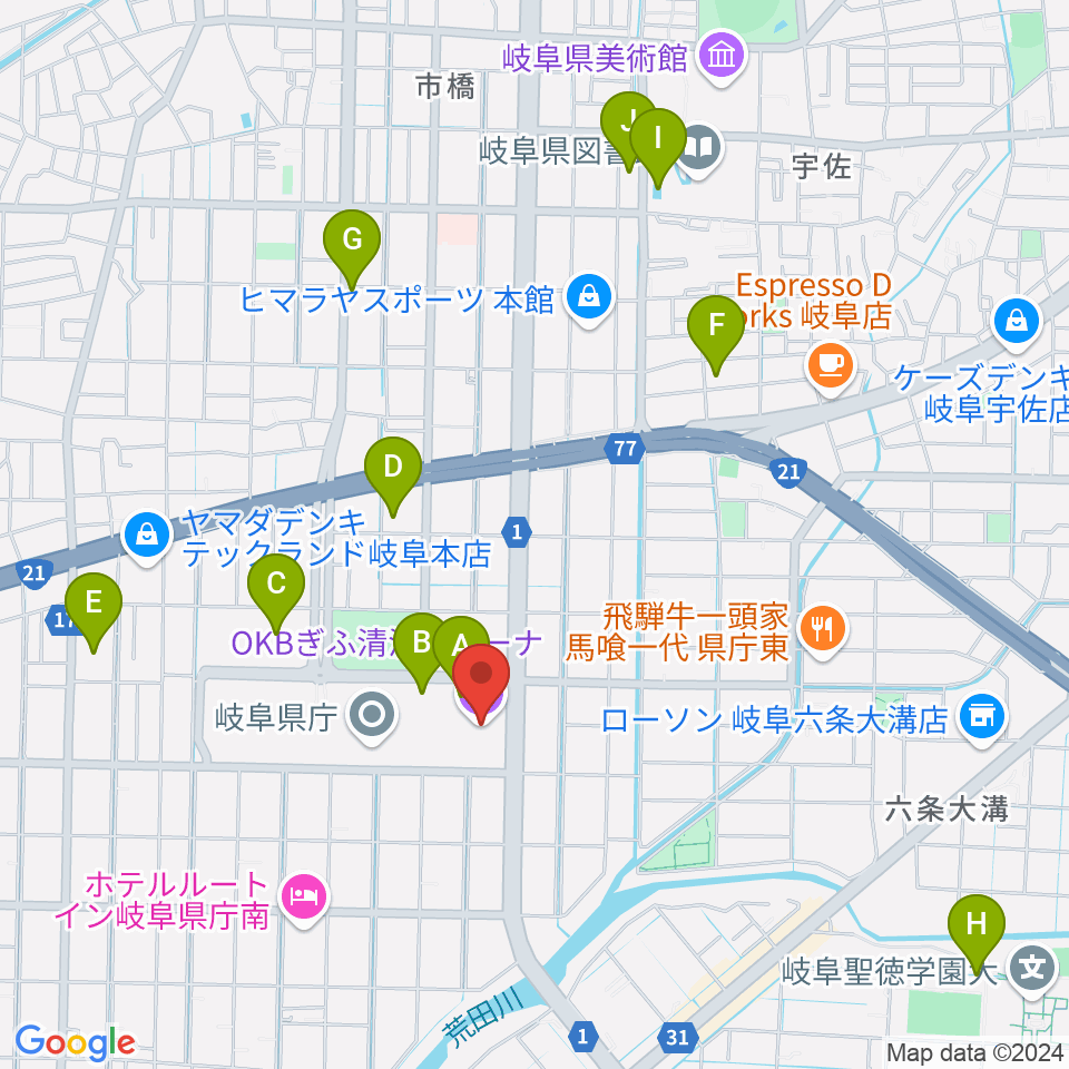 OKBぎふ清流アリーナ周辺の駐車場・コインパーキング一覧地図