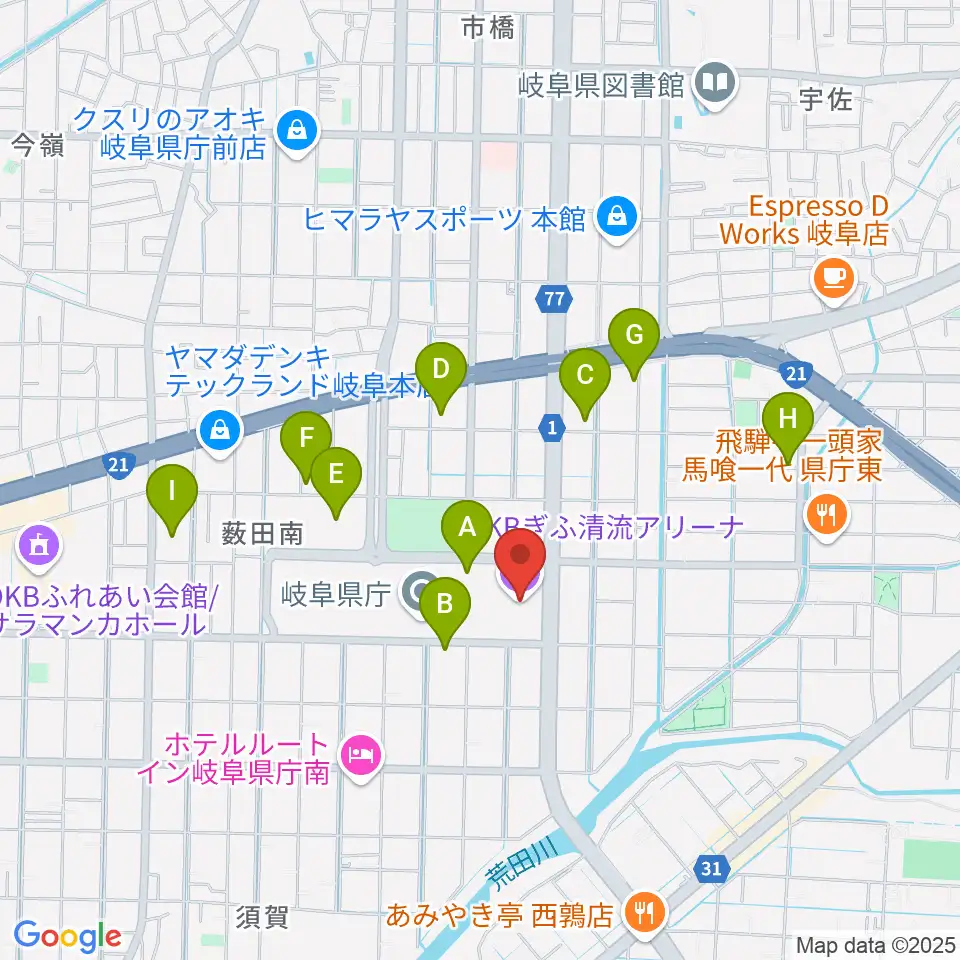 OKBぎふ清流アリーナ周辺の駐車場・コインパーキング一覧地図