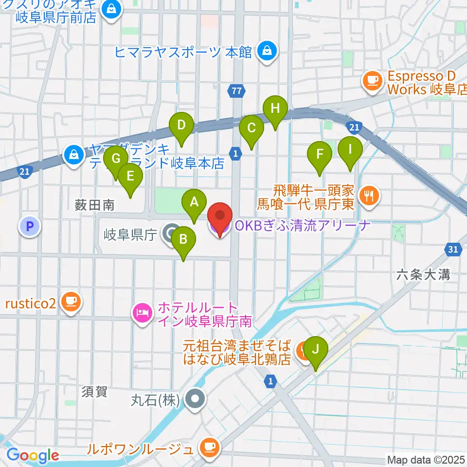 OKBぎふ清流アリーナ周辺の駐車場・コインパーキング一覧地図