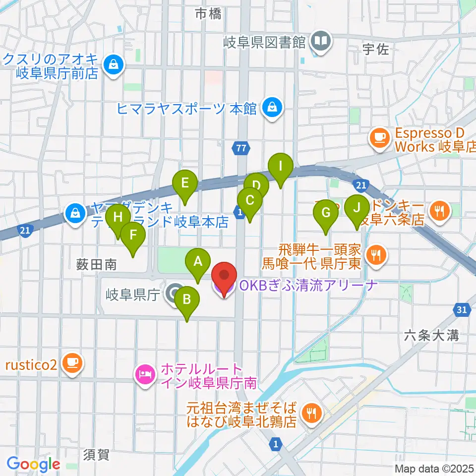 OKBぎふ清流アリーナ周辺の駐車場・コインパーキング一覧地図