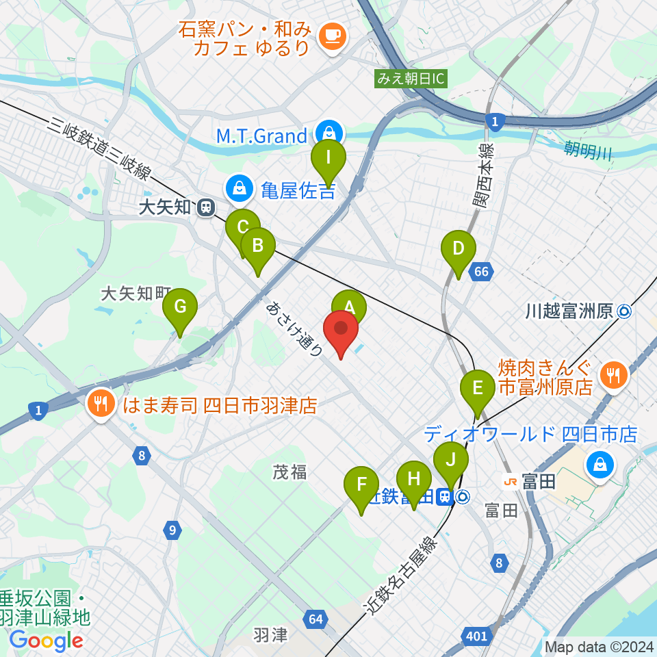 四日市地域総合会館あさけプラザ周辺の駐車場・コインパーキング一覧地図