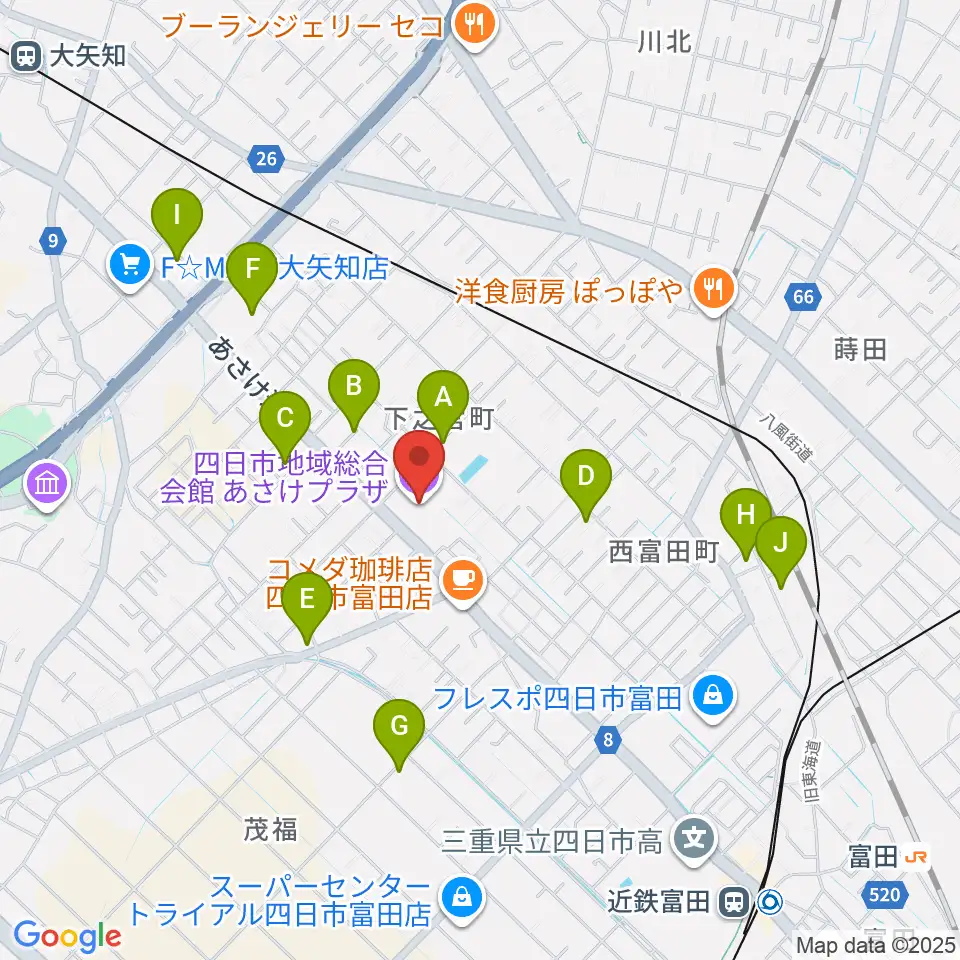 四日市地域総合会館あさけプラザ周辺の駐車場・コインパーキング一覧地図