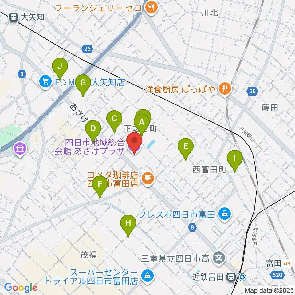 四日市地域総合会館あさけプラザ周辺の駐車場・コインパーキング一覧地図