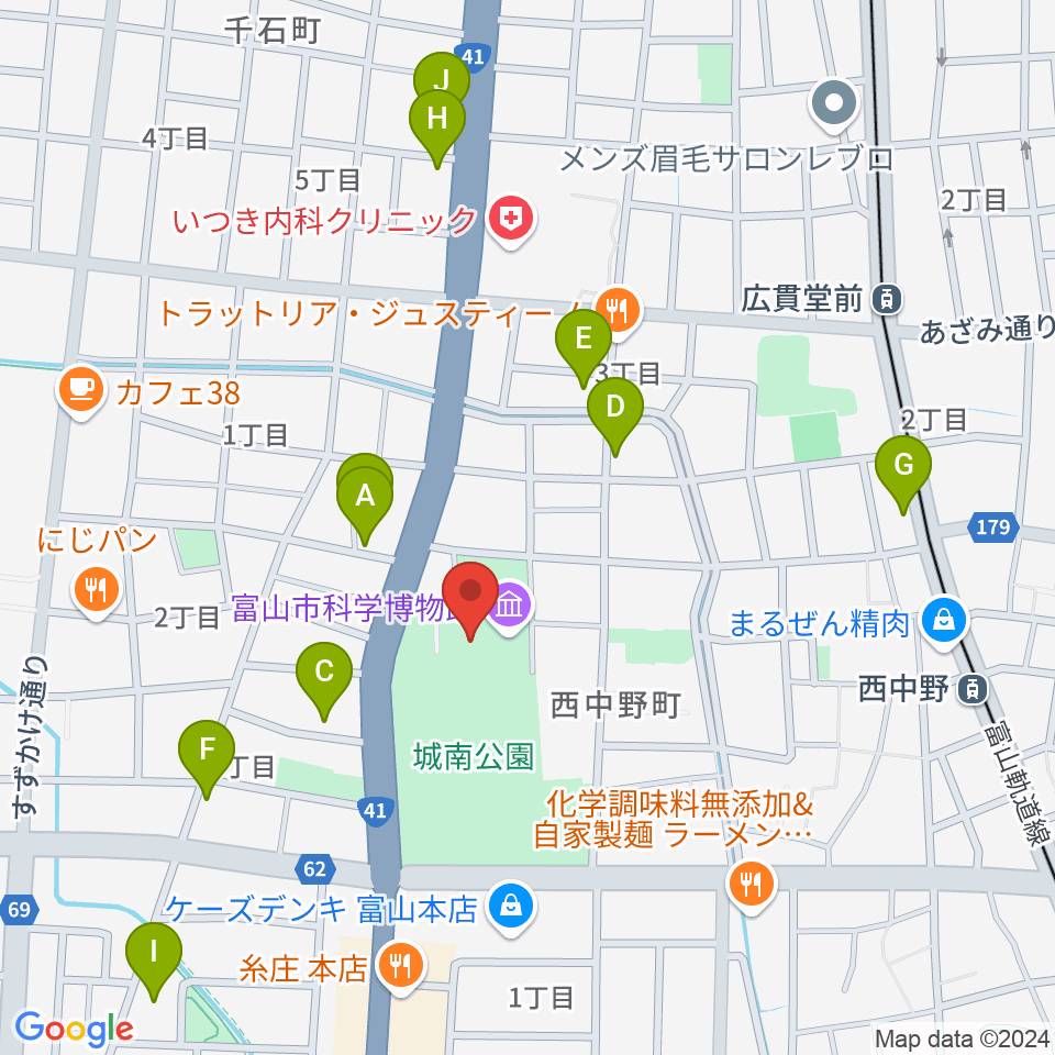 富山市科学博物館周辺の駐車場・コインパーキング一覧地図