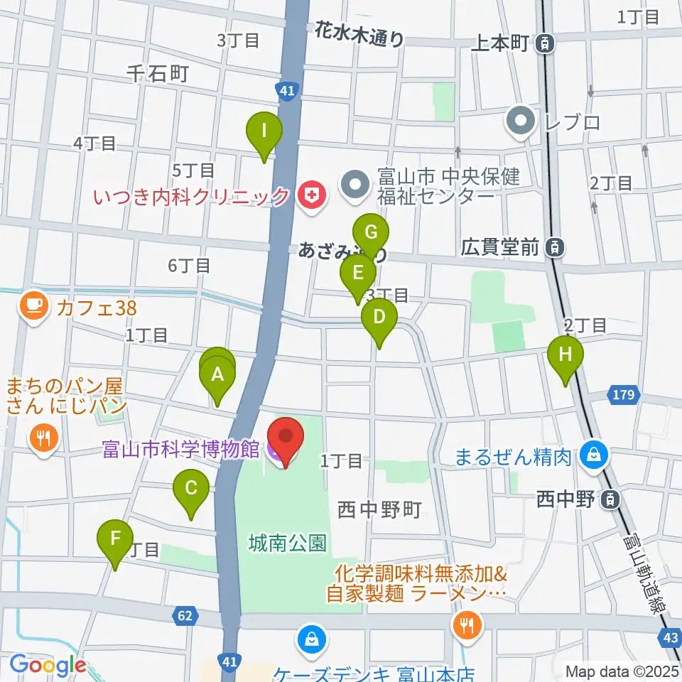 富山市科学博物館周辺の駐車場・コインパーキング一覧地図