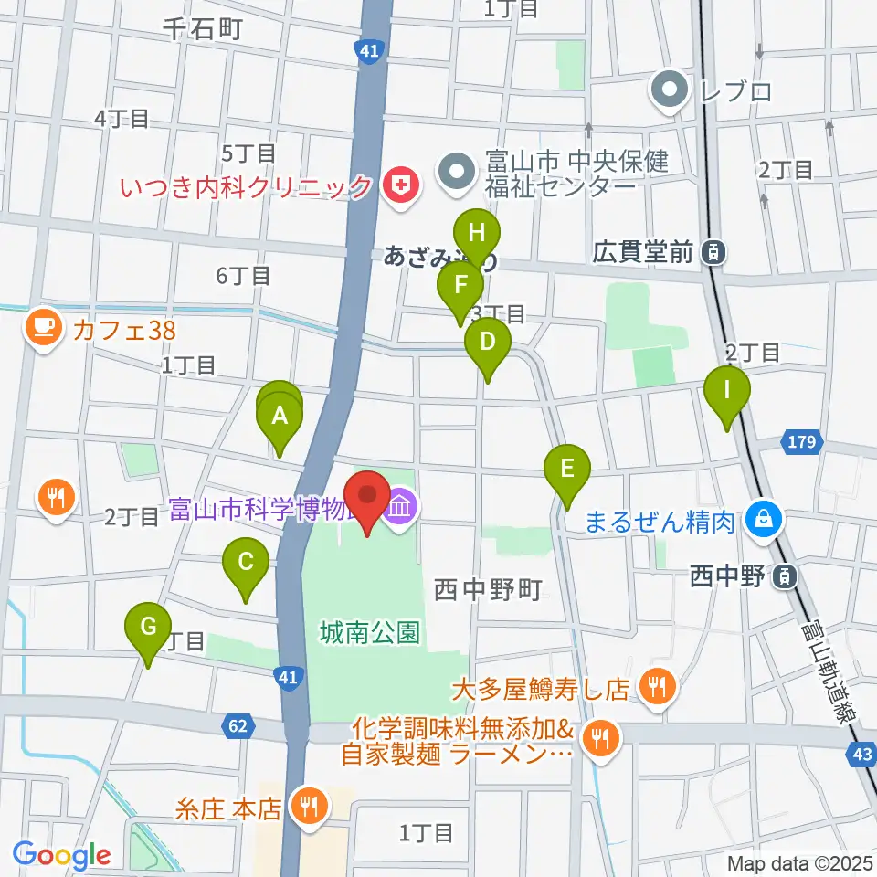 富山市科学博物館周辺の駐車場・コインパーキング一覧地図