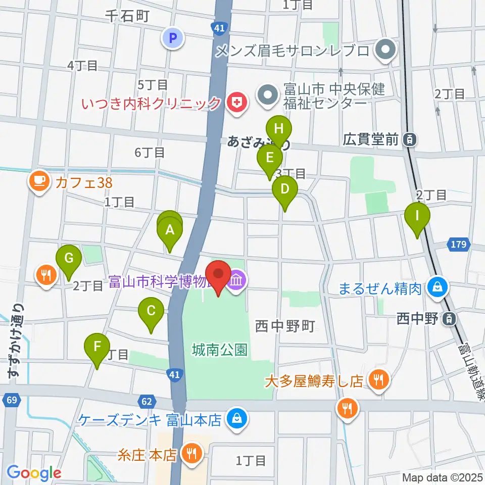 富山市科学博物館周辺の駐車場・コインパーキング一覧地図