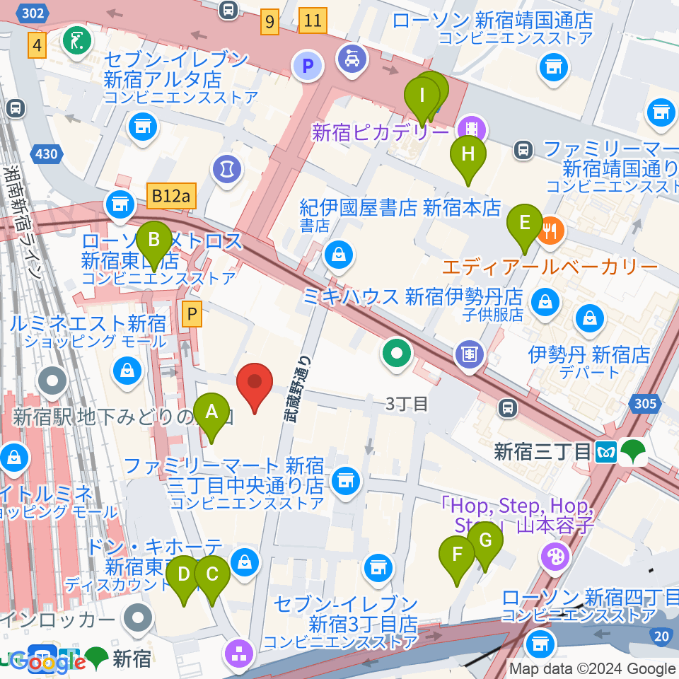 新宿武蔵野館周辺の駐車場・コインパーキング一覧地図