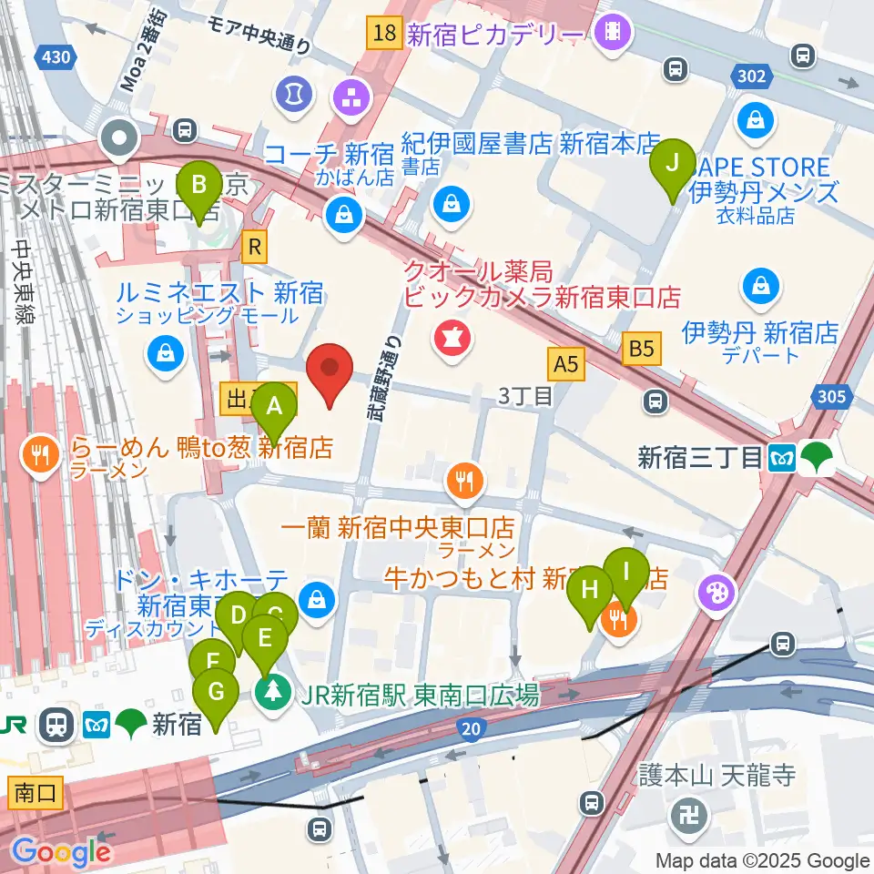 新宿武蔵野館周辺の駐車場・コインパーキング一覧地図