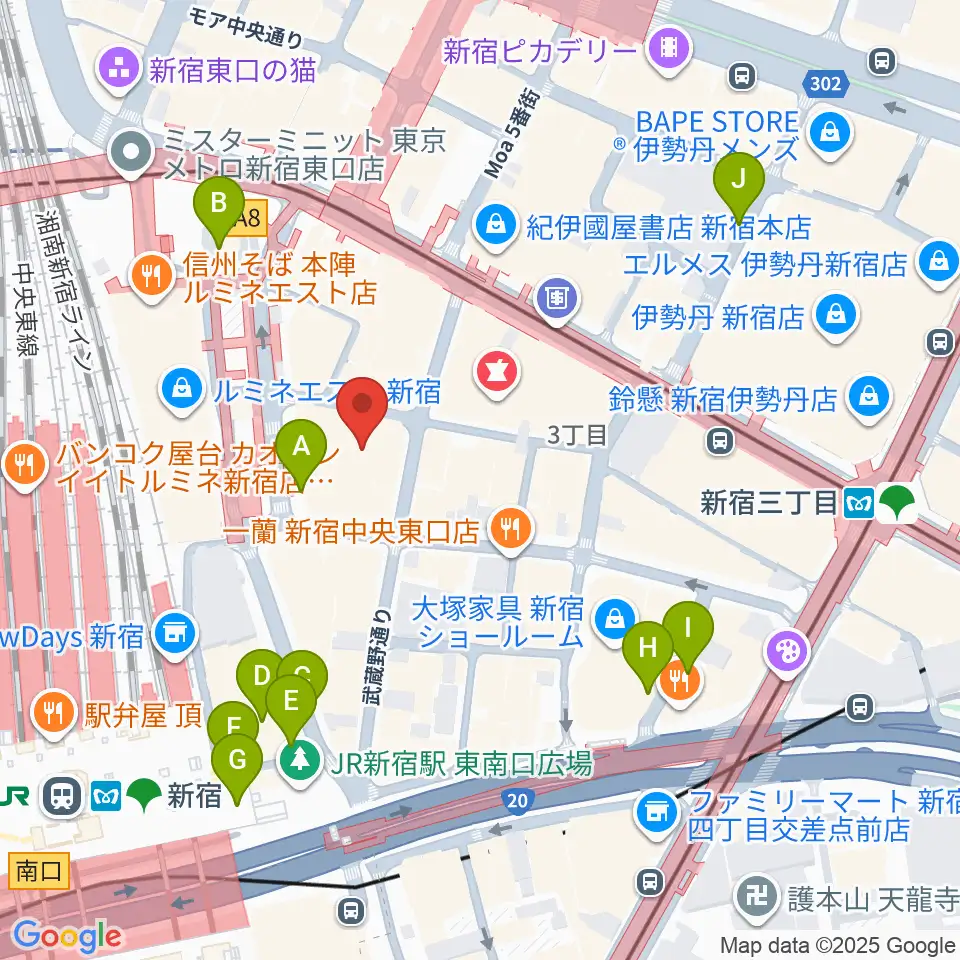 新宿武蔵野館周辺の駐車場・コインパーキング一覧地図